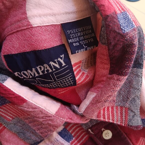 Vintage 1990s Womens Flannel Shirt Large Embroidered American Flag Plaid Red L - Picture 8 of 8